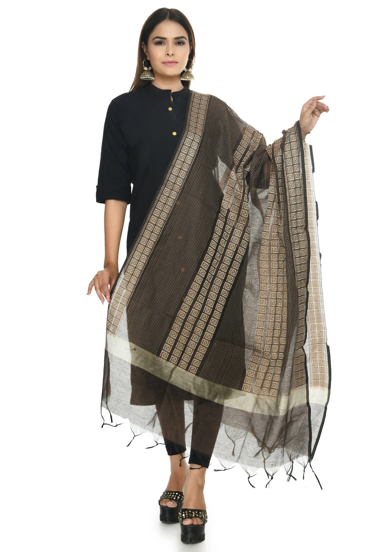 Mominos Fashion Moeza Handloom Cotton Brown Dupatta | Grocsy