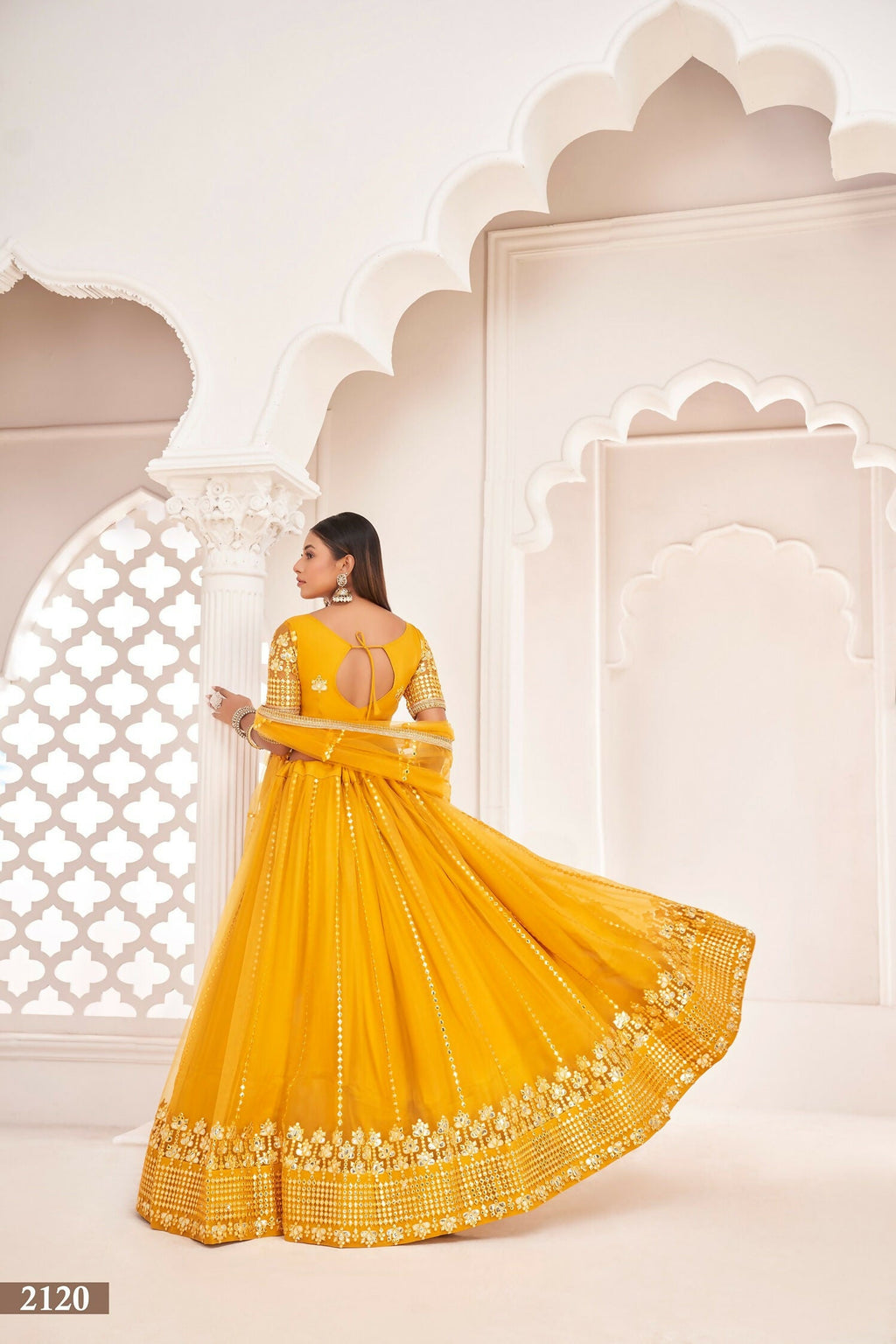 Eilara Women'S Mustard Yellow Butterfly Net Thread And Zari Sequence Embroidered Work Lehenga Choli For Party Wear | Grocsy