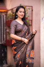 Coffee Silk Blend Ethnic Motifs Saree with Unstitched Blouse - A2M | Grocsy