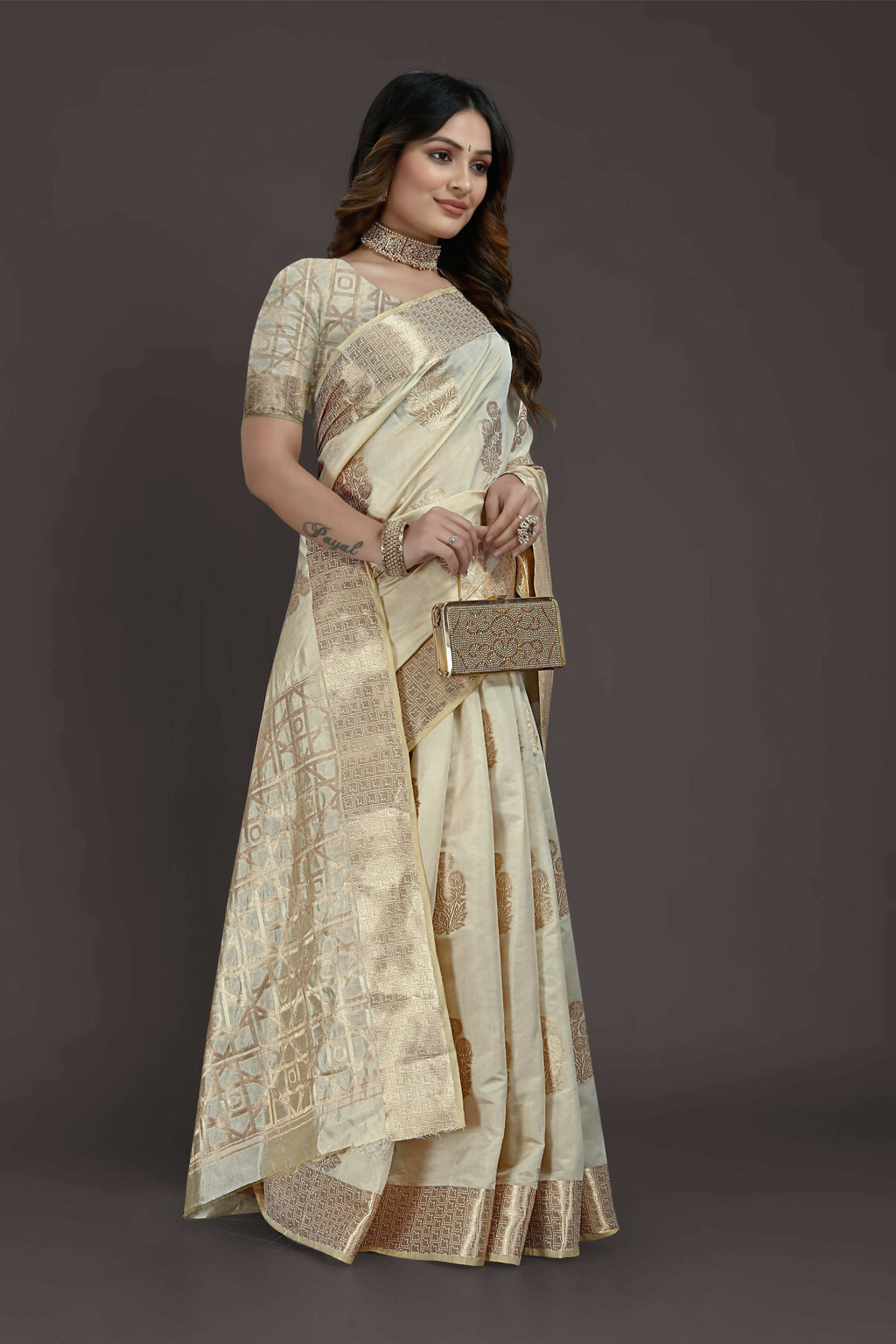 Off White Pure Raw Silk Zari Woven Saree with Unstitched Blouse Piece - Alisha | Grocsy