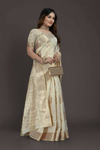 Off White Pure Raw Silk Zari Woven Saree with Unstitched Blouse Piece - Alisha | Grocsy