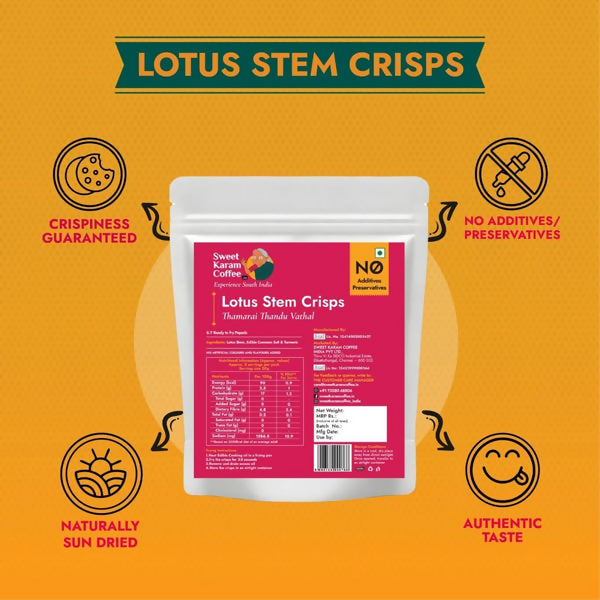 Sweet Karam Coffee Lotus Stem Crisps (Thamarai Thandu Vathal) | Grocsy