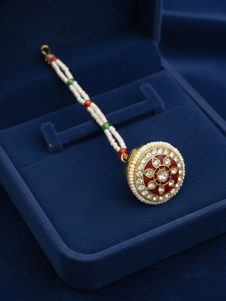 NVR Women Gold Plated CZ Stone Borla Maang Tikka | Grocsy