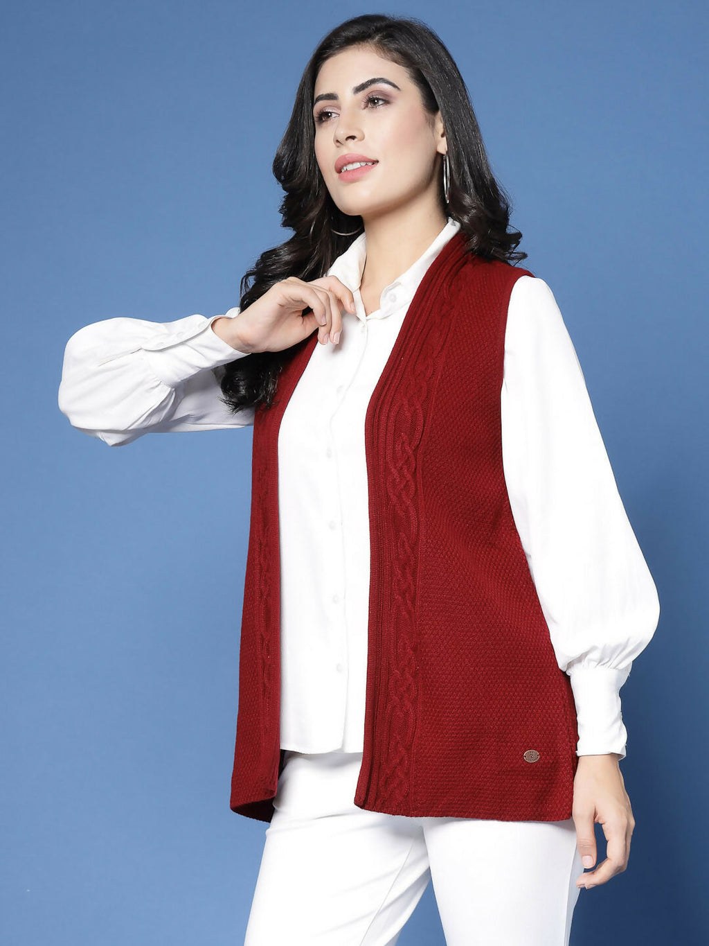 Women Winter Maroon Acrylic Cardigan - Wool Trees | Grocsy