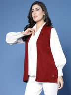 Women Winter Maroon Acrylic Cardigan - Wool Trees | Grocsy