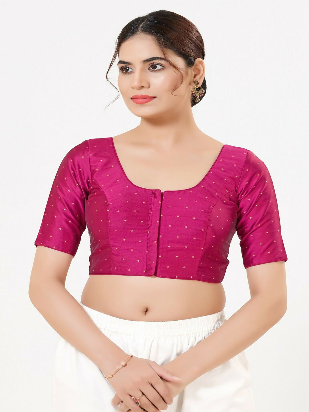 Joban Fashion Magenta Taffeta Silk Elbow Sleeveless Front Open Blouse | Grocsy
