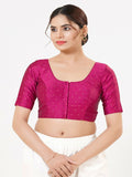 Joban Fashion Magenta Taffeta Silk Elbow Sleeveless Front Open Blouse | Grocsy