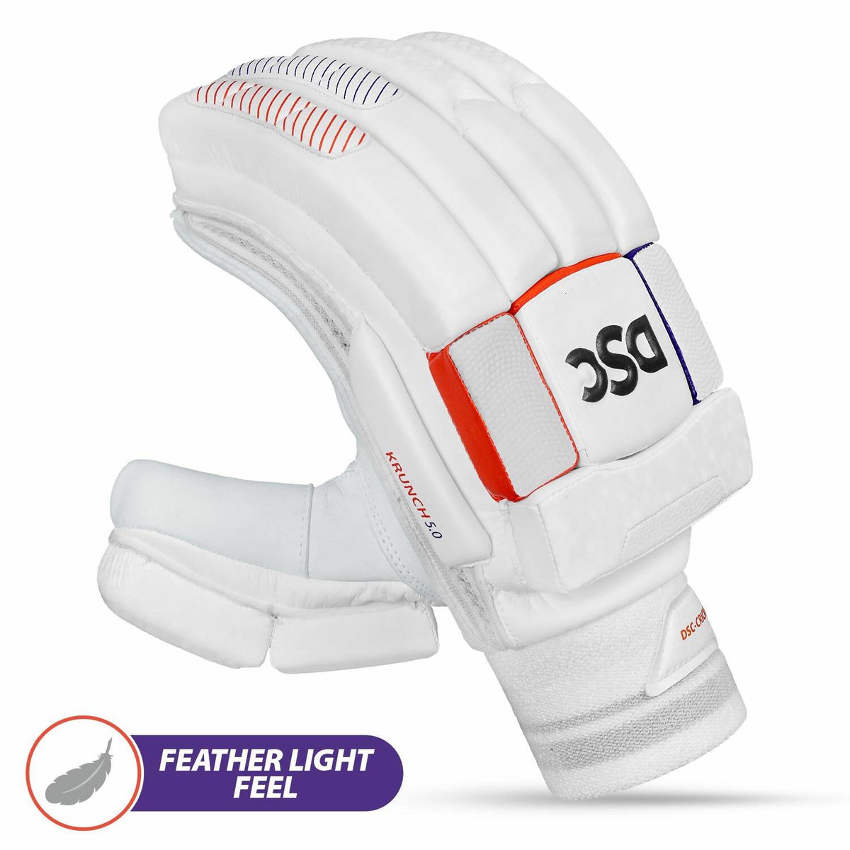 DSC Krunch 7.0 Men's Leather Right Hand Cricket Batting Gloves - Size Small (White Orange) | Grocsy