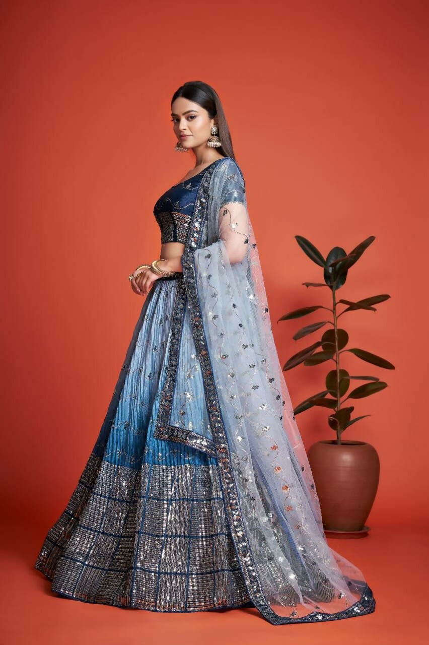 Jyoti Fashion Women's Blue Heavy Chinon Sequins Embroidered Designer Lehenga Choli Set | Grocsy