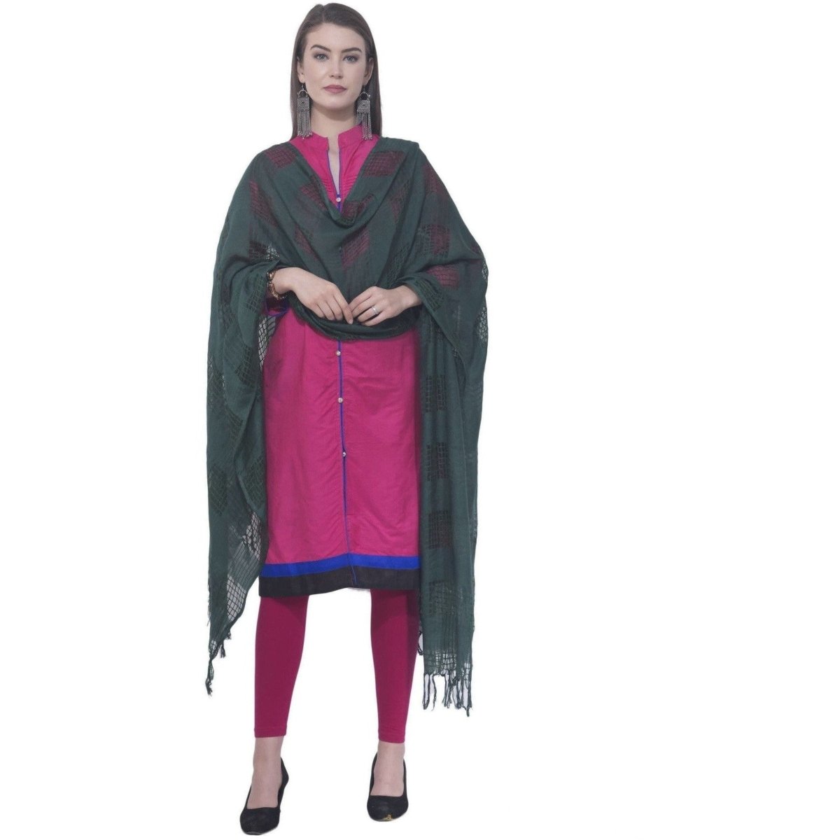 A R Silk Rama Green Color Window Square Cotton Dupattas and Chunnis | Grocsy