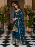 Teeya Creation New Trendy Traditional Wear Sharara with Heavy Border Dupatta Set - Teal | Grocsy