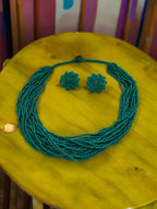 Inhanns Vibrant Handmade 20 Layers Beaded Necklace With Matching Earrings - Sea Green | Grocsy
