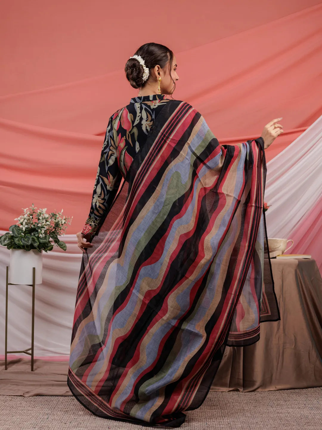 Yufta Chanderi Black Printed Kurta Dupatta Set | Grocsy