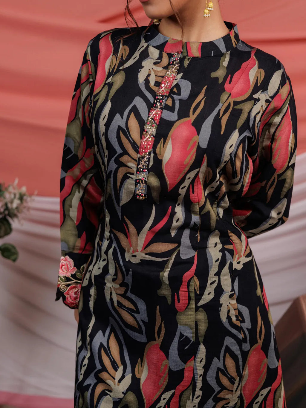 Yufta Chanderi Black Printed Kurta Dupatta Set | Grocsy
