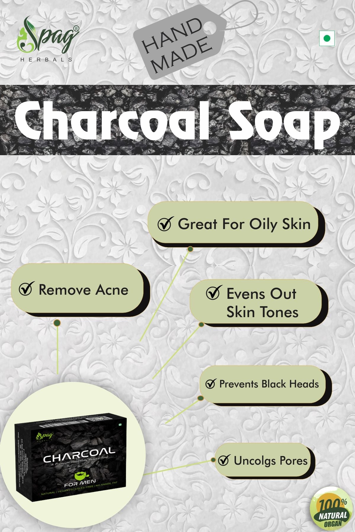 Spag Herbals Charcoal Handmade Soap For Men | Grocsy
