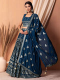 Tulsi Art Charming Blue Sequins Georgette Sangeet Wear Lehenga Choli | Grocsy