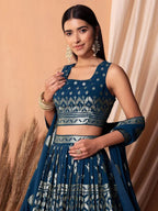 Tulsi Art Charming Blue Sequins Georgette Sangeet Wear Lehenga Choli | Grocsy