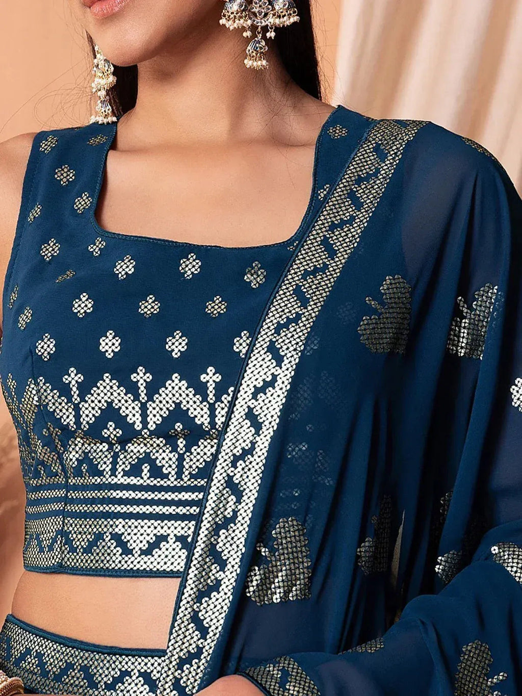 Tulsi Art Charming Blue Sequins Georgette Sangeet Wear Lehenga Choli | Grocsy