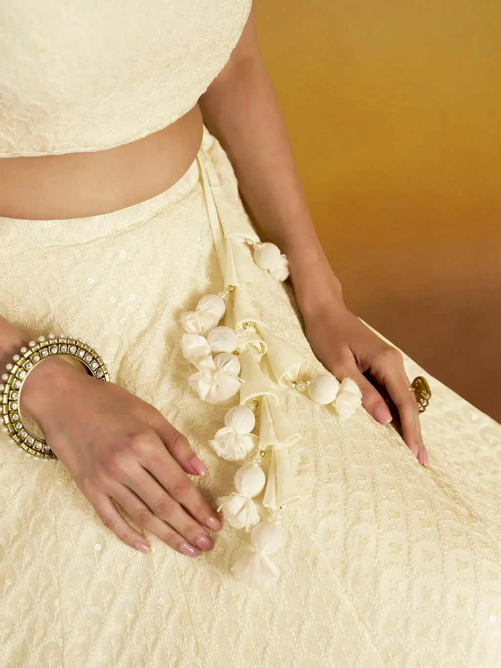 Tulsi Art Charming Off-White Sequins Georgette Festive Wear Lehenga Choli | Grocsy