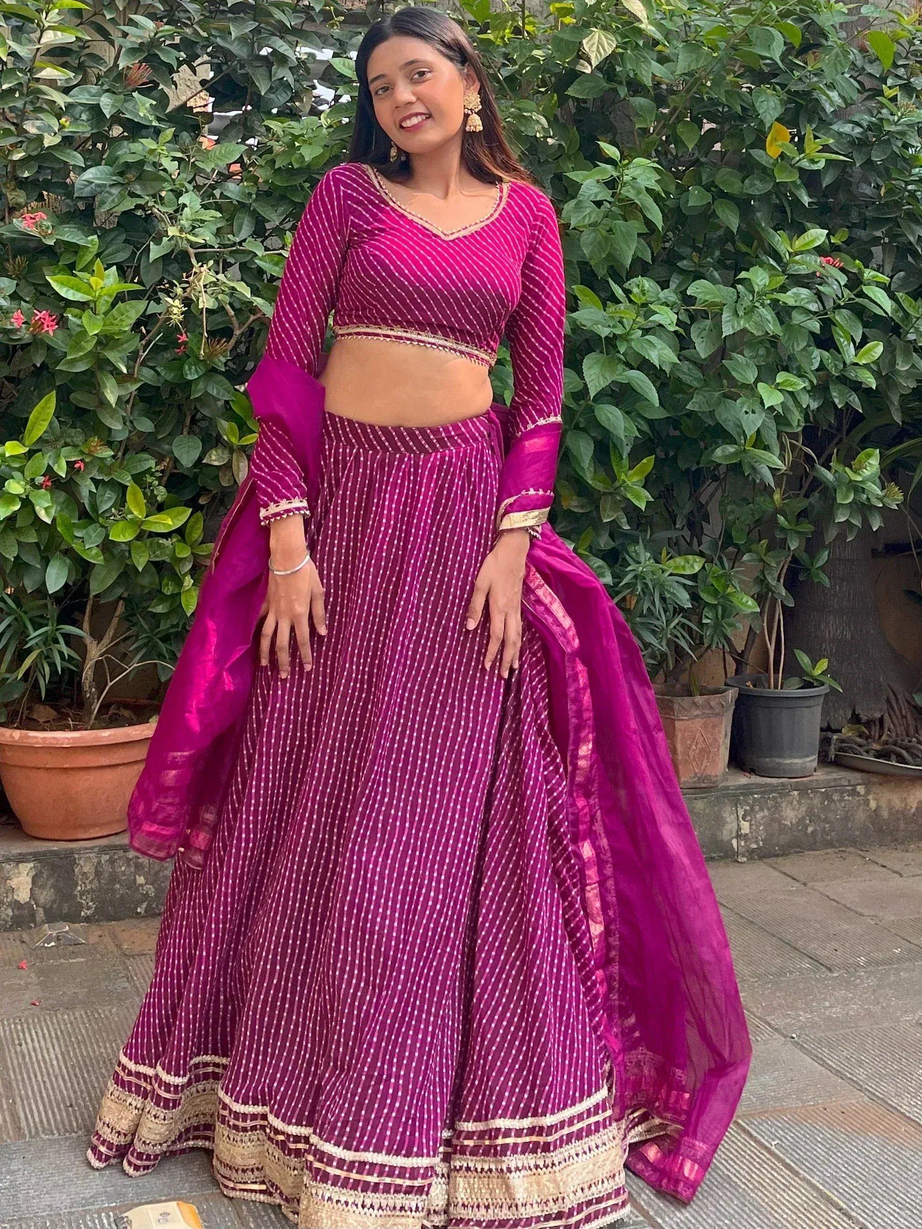 Tulsi Art Charming Purple Leheriya Printed Georgette Festival Wear Lehenga Choli | Grocsy