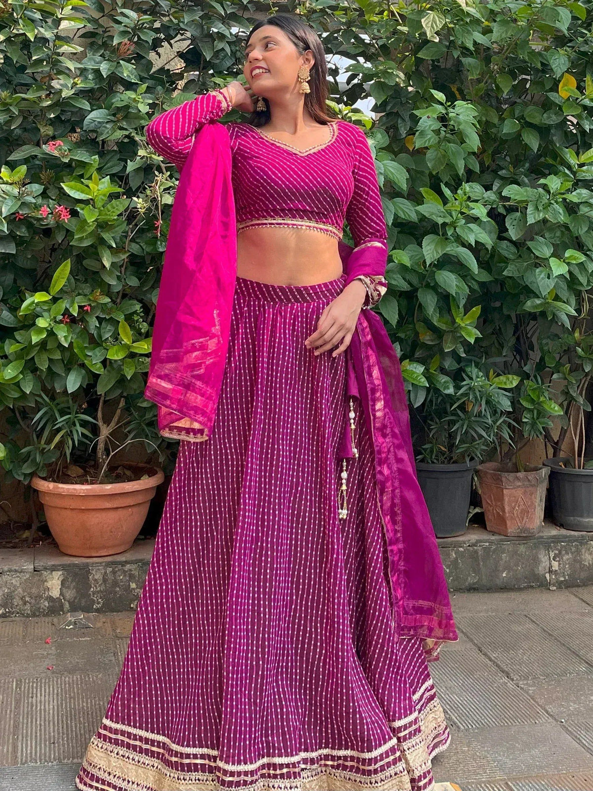 Tulsi Art Charming Purple Leheriya Printed Georgette Festival Wear Lehenga Choli | Grocsy