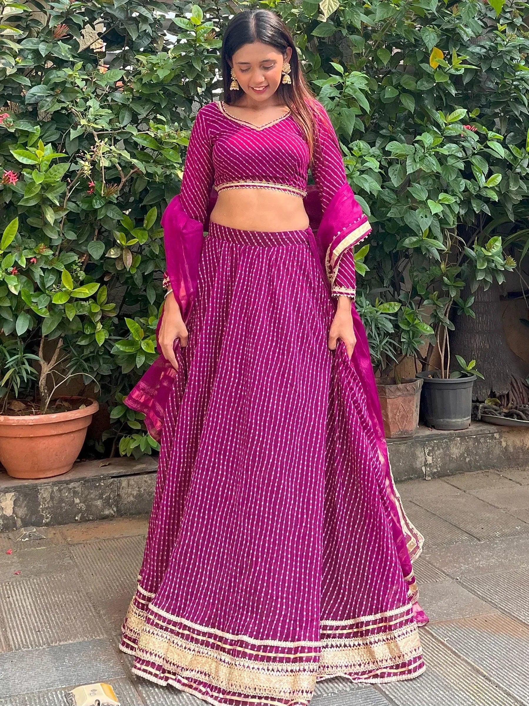 Tulsi Art Charming Purple Leheriya Printed Georgette Festival Wear Lehenga Choli | Grocsy
