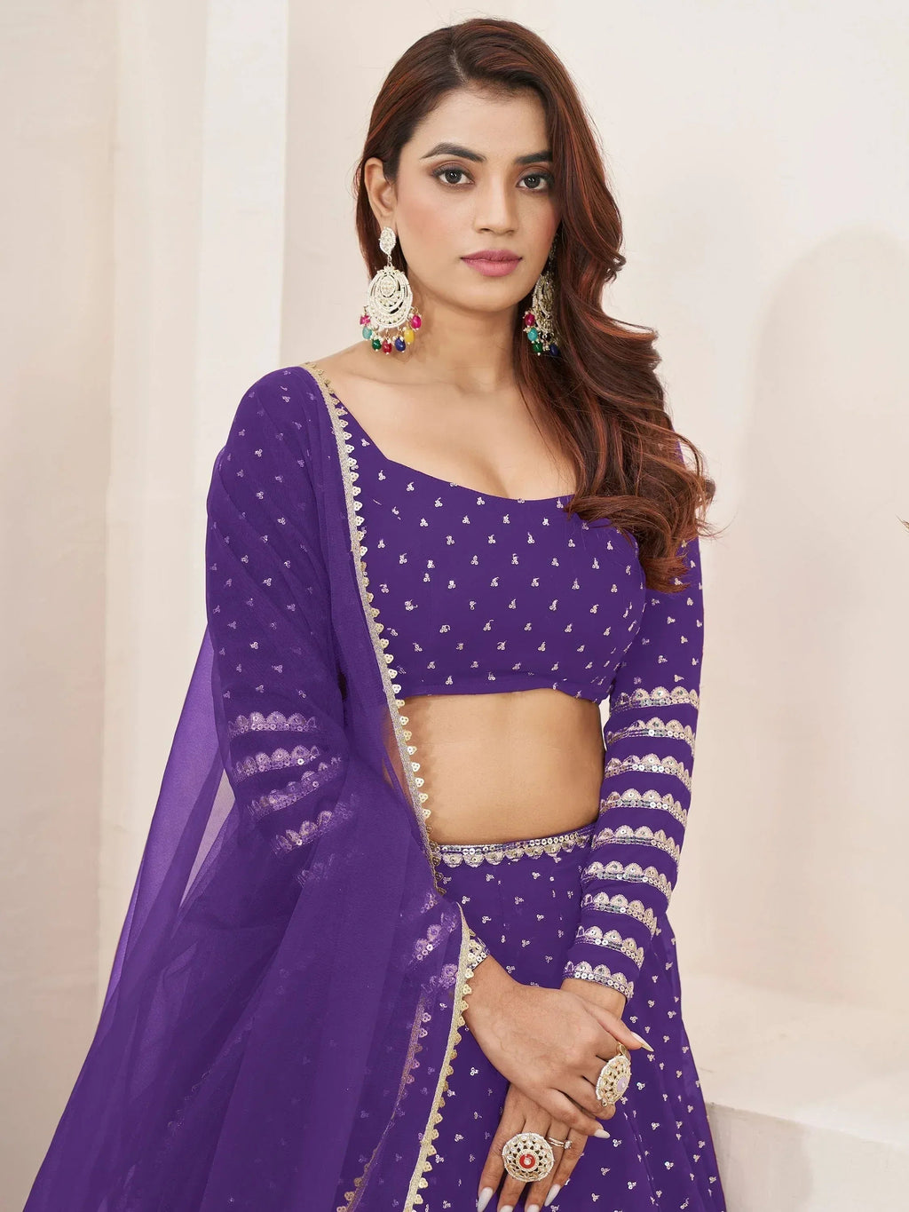 Tulsi Art Charmingâ Violet Sequins Work Georgette Wedding Wear Lehenga Choli | Grocsy