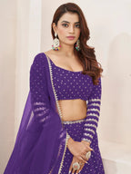 Tulsi Art Charmingâ Violet Sequins Work Georgette Wedding Wear Lehenga Choli | Grocsy