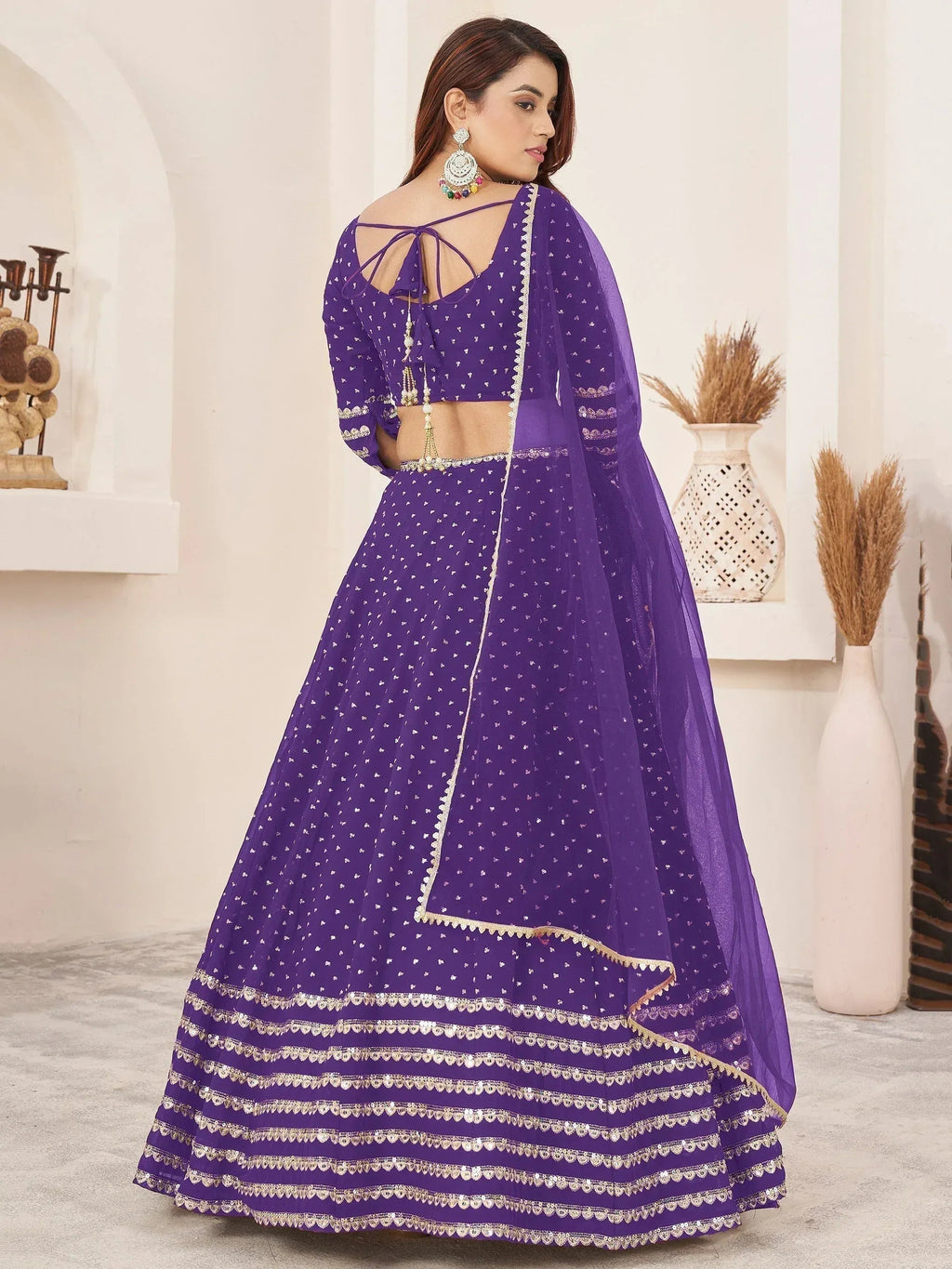 Tulsi Art Charmingâ Violet Sequins Work Georgette Wedding Wear Lehenga Choli | Grocsy