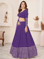 Tulsi Art Charmingâ Violet Sequins Work Georgette Wedding Wear Lehenga Choli | Grocsy