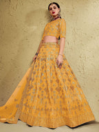 Tulsi Art Charming Yellow Sequins Silk Wedding Lehenga Choli With Net Dupatta | Grocsy