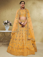 Tulsi Art Charming Yellow Sequins Silk Wedding Lehenga Choli With Net Dupatta | Grocsy