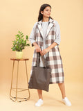BohoJazz Earthy Check Linen Jacket with Fine Check Linen Dress | Grocsy