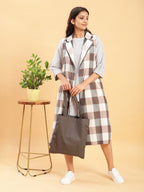 BohoJazz Earthy Check Linen Jacket with Fine Check Linen Dress | Grocsy