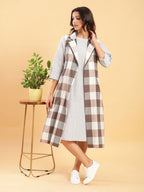 BohoJazz Earthy Check Linen Jacket with Fine Check Linen Dress | Grocsy