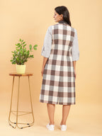BohoJazz Earthy Check Linen Jacket with Fine Check Linen Dress | Grocsy