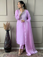 Lavender Viscose Chanderi Stitched Suit With Dupatta - Tanisha | Grocsy