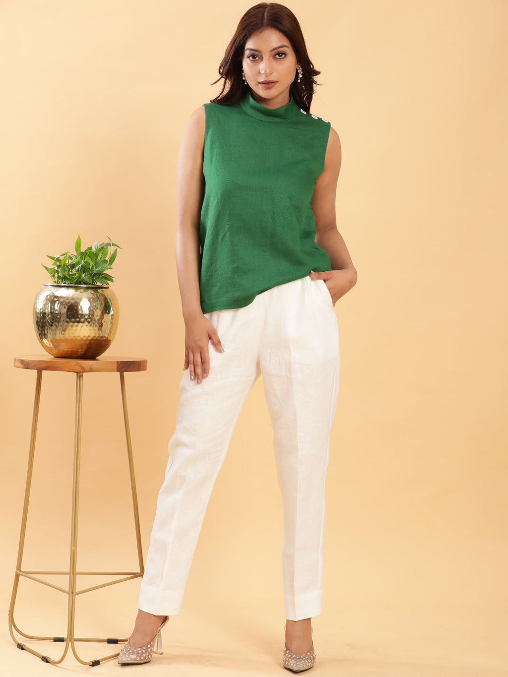 BohoJazz Chic Green Fitted Formal Top | Grocsy