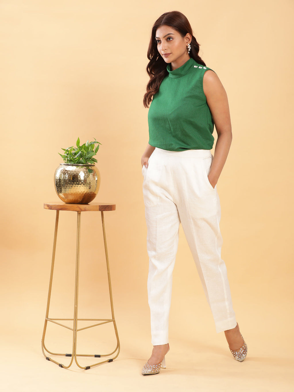 BohoJazz Chic Green Fitted Formal Top | Grocsy