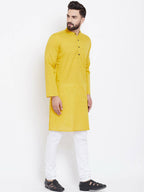 Even Apparels Yellow Men's Pure Cotton Kurta With Band Collar | Grocsy