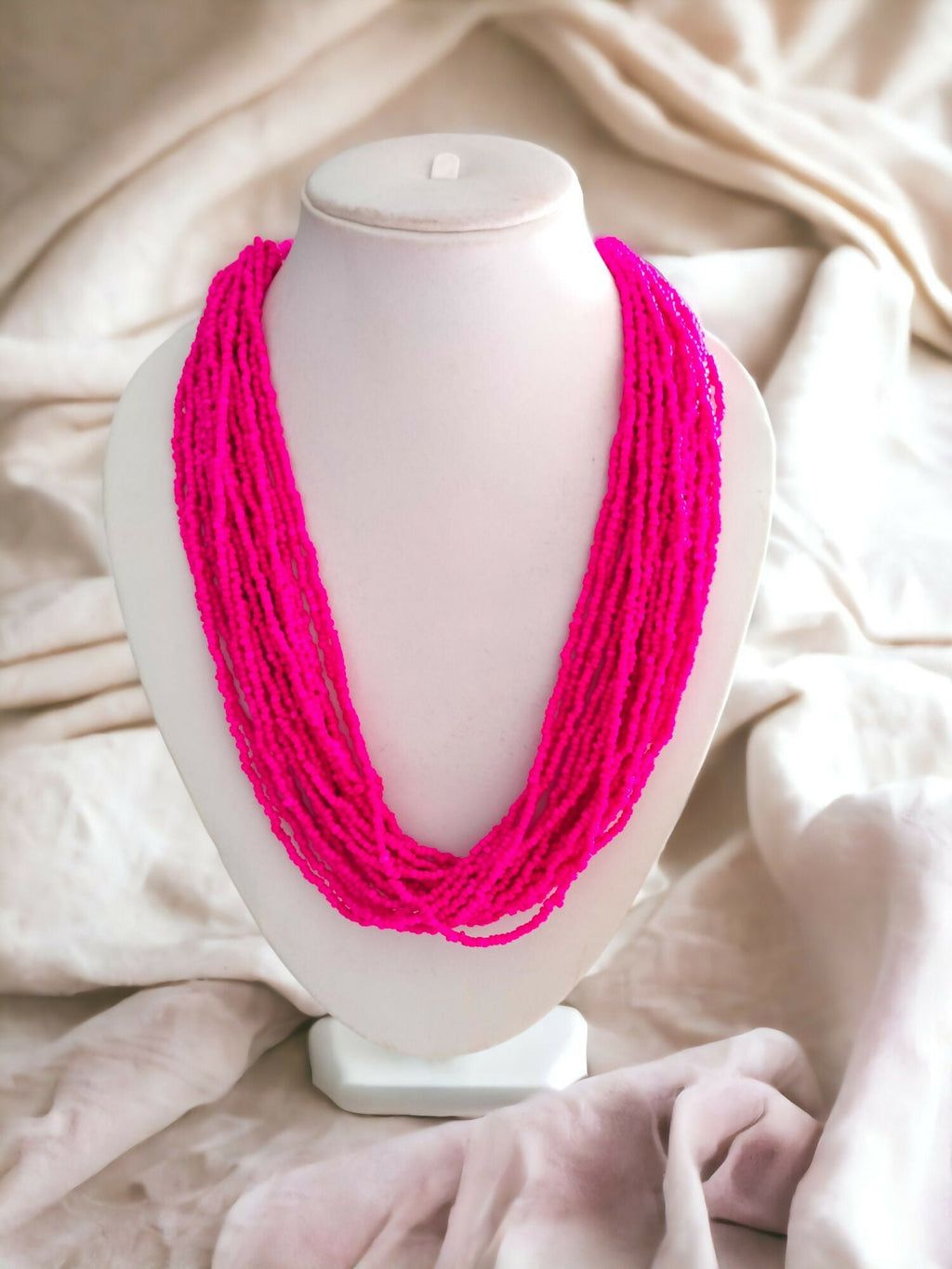 Inhanns Handmade Beaded Multilayer Necklace, 20 Layers - Hot Pink | Grocsy