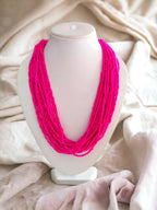 Inhanns Handmade Beaded Multilayer Necklace, 20 Layers - Hot Pink | Grocsy