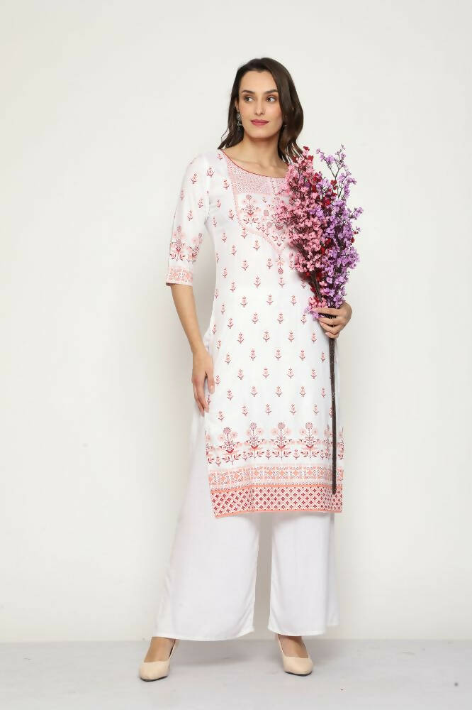 Maai Rayon Hand Printed Kurta Off-White | Grocsy