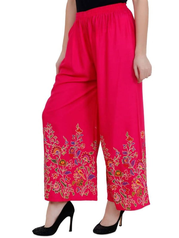 Mominos Fashion Magenta Floral Design Palazzo | Grocsy
