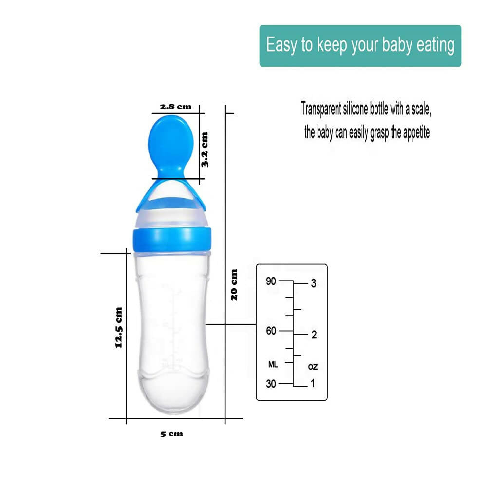 Goodmunchkins Silicone Spoon Food Feeder Silicone Bottle for Babies-Blue | Grocsy