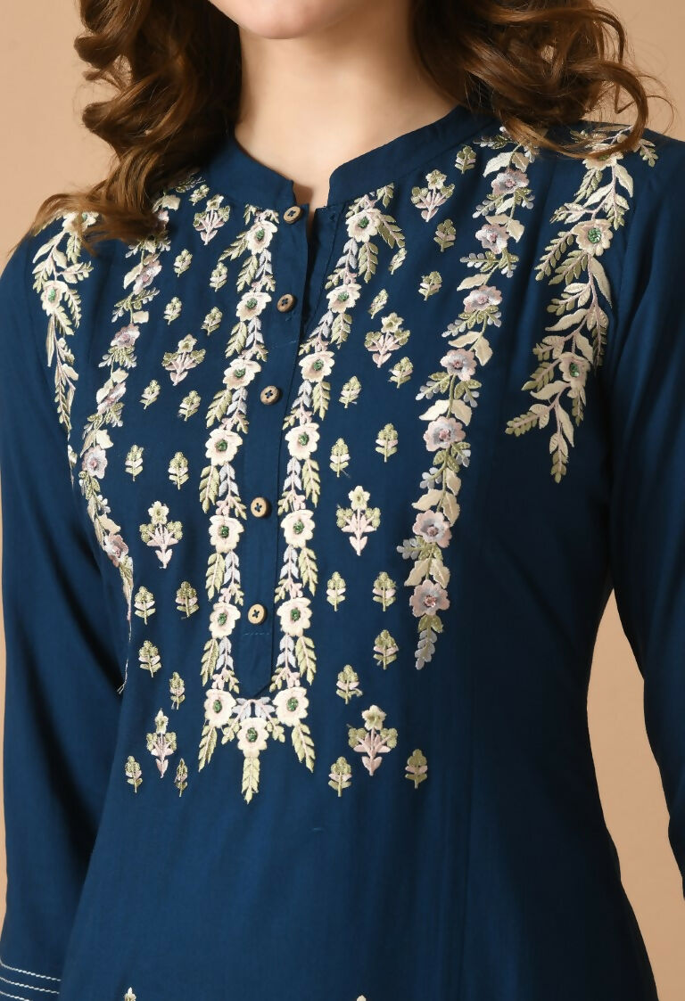 Joban Fashion Navy Cotton Rayon Kurta Set | Grocsy