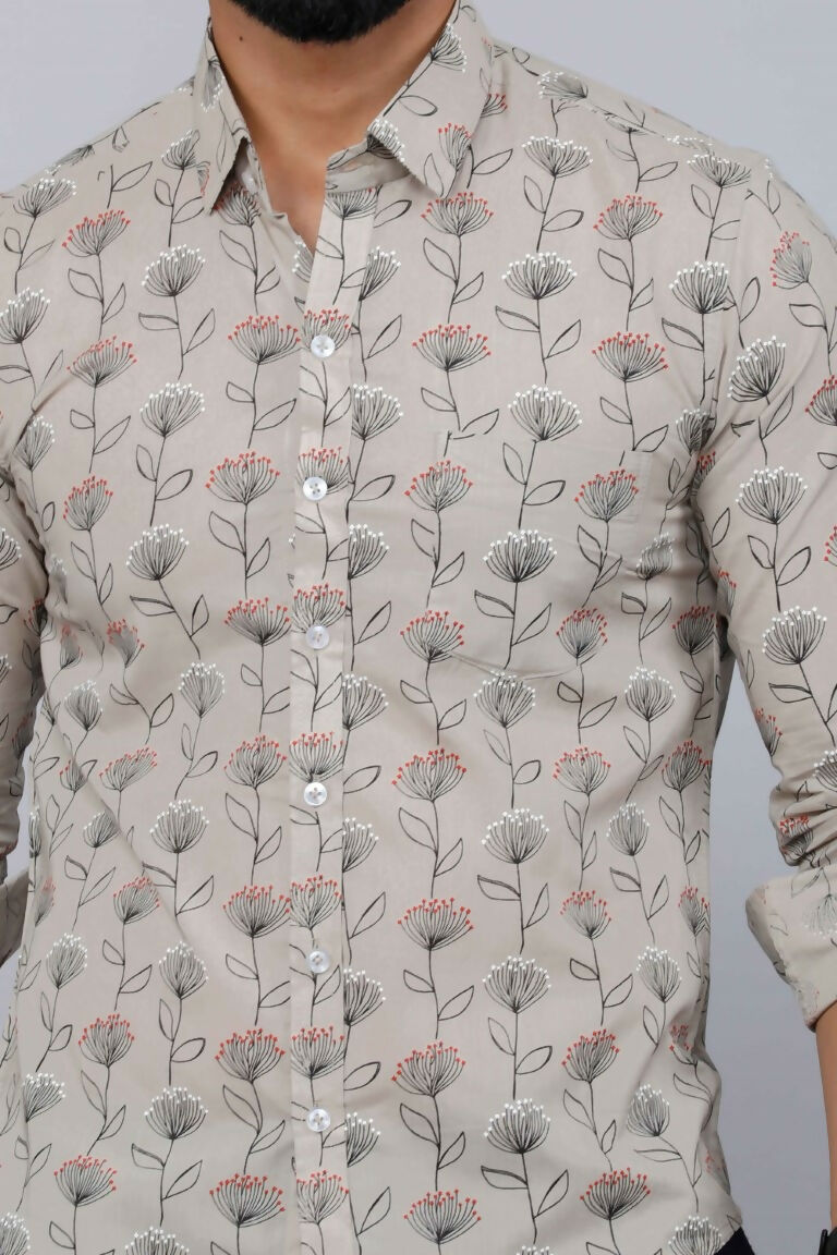 Miravan Men's Beige Comfort Floral Printed Casual Shirt | Grocsy