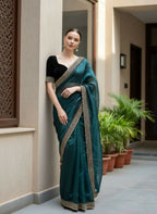 Joban Fashion Petrol Soft twill Net Party Wear Sarees | Grocsy