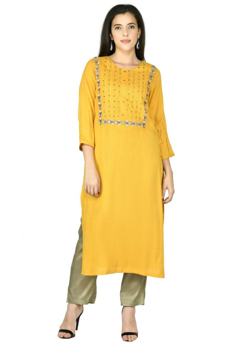 Joban Fashion Mustard Cotton Rayon Kurta Set | Grocsy