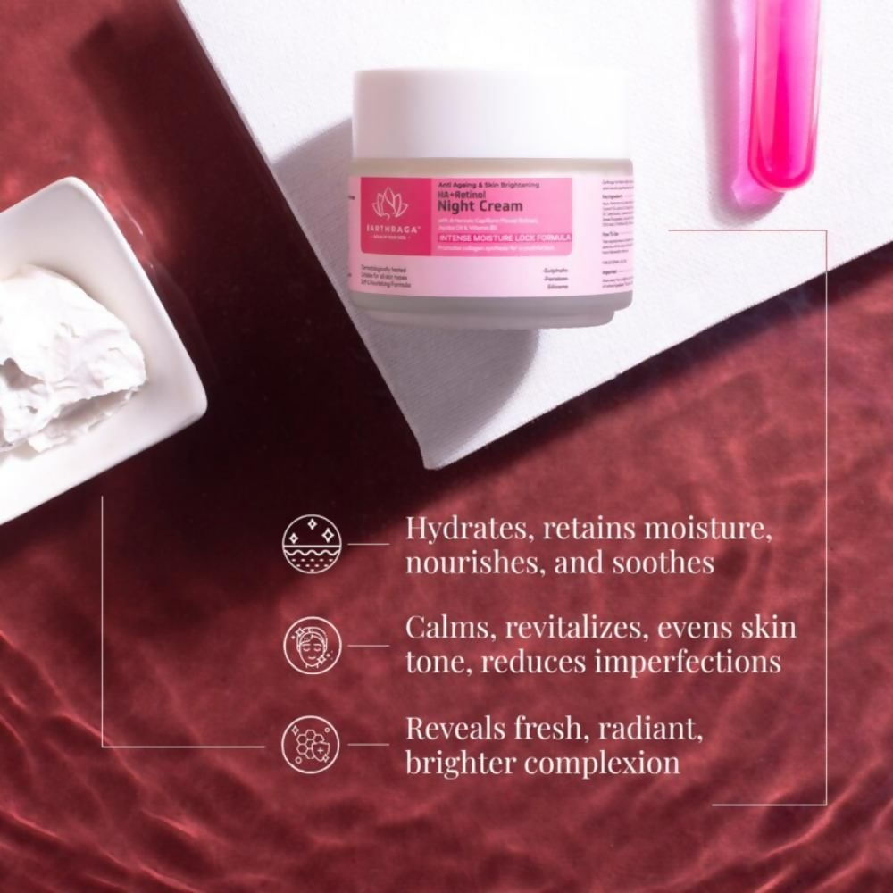 Earthraga Anti Ageing and Skin Brightening HA + Retinol Night Cream | Grocsy